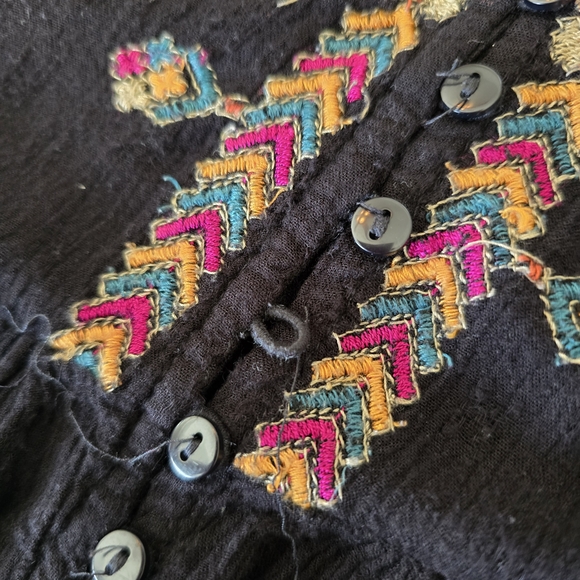 Free People Arianna Black Embroidered Boho Tunic Top Medium - Picture 11 of 14